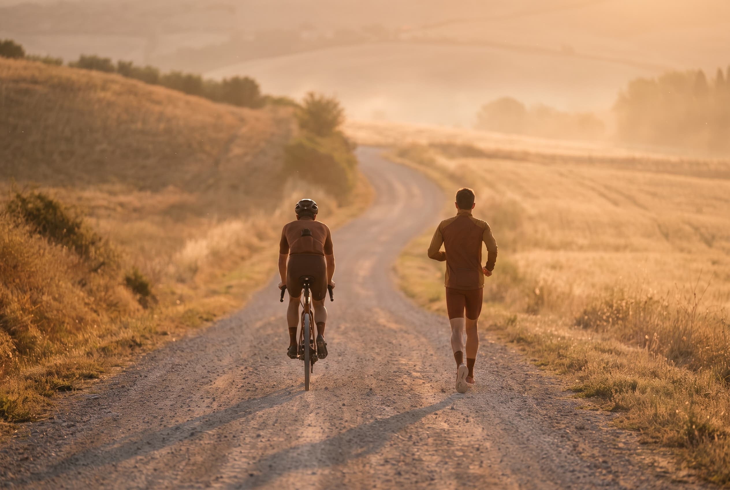 Duursporters trainen op een rustige weg